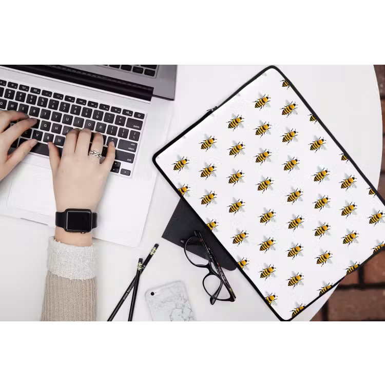 Bijen - Tijdloos - Wit laptophoes neopreen klein 279 -bureau