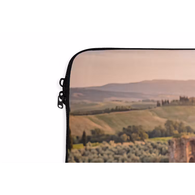 Fiets - Bloemen - Toscane - Landschap - Roze laptophoes neopreen klein -detail