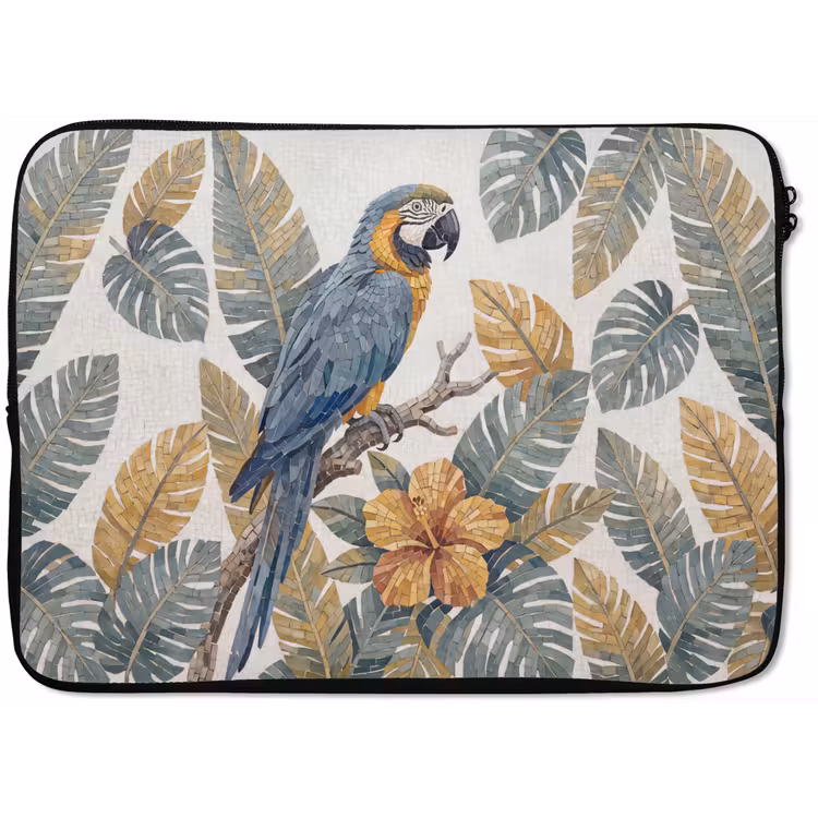 Vogel - Tak - Natuur - Mozaïek - Blauw laptophoes neopreen klein -zkaufland3dotto