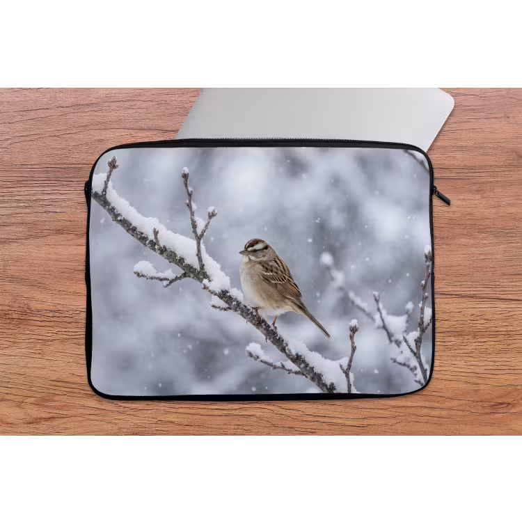 Vogel - Tak - Sneeuw - Winter laptophoes neopreen klein -tafel