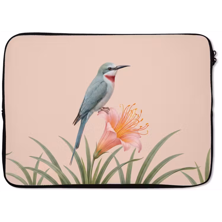 Vogel - Bloem - Natuur - Roze laptophoes neopreen klein -zkaufland3dotto