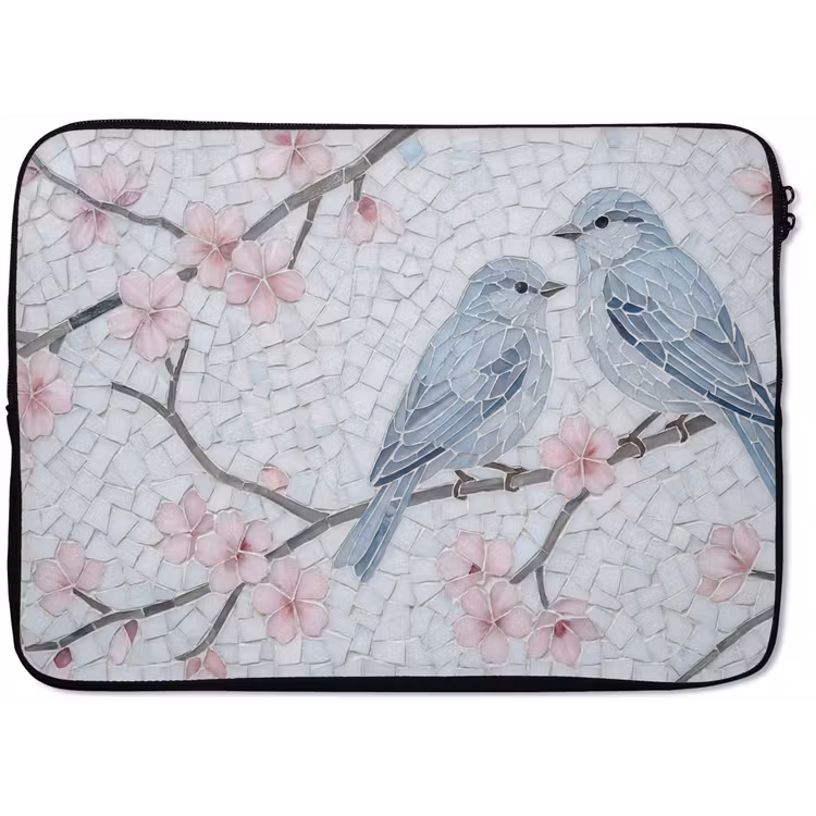 Vogel - Bloemen - Natuur - Mozaïek - Roze laptophoes neopreen klein -zkaufland3dotto