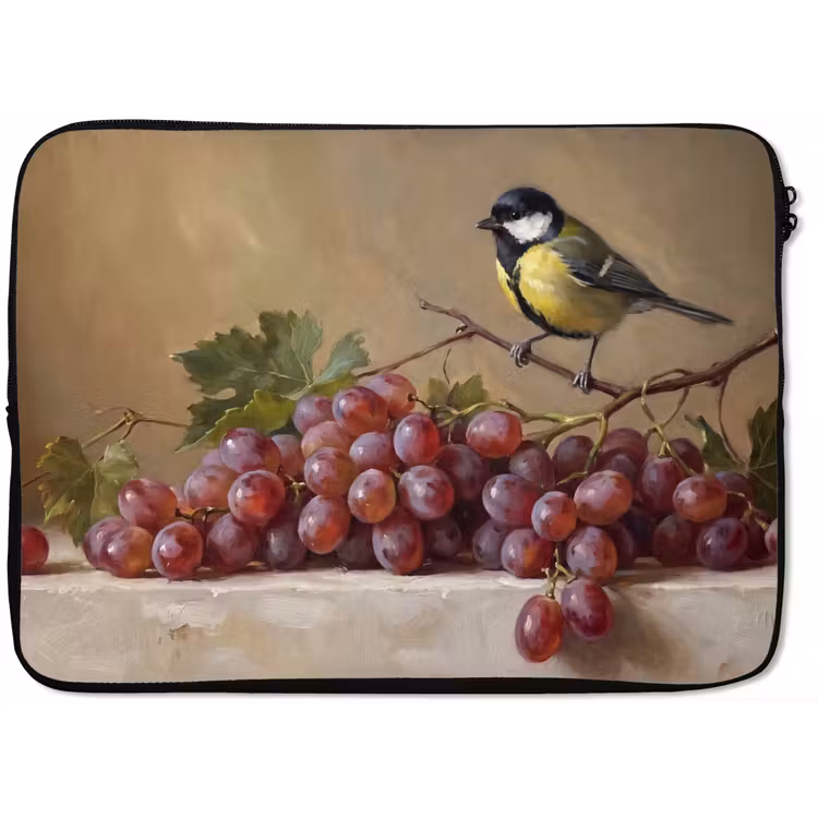 Laptop Sleeve - Bird - Grapes - Still Life - Vogel - Druiven - Stilleven laptophoes neopreen klein