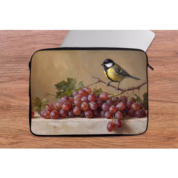 Laptop Sleeve - Bird - Grapes - Still Life - Vogel - Druiven - Stilleven laptophoes neopreen klein