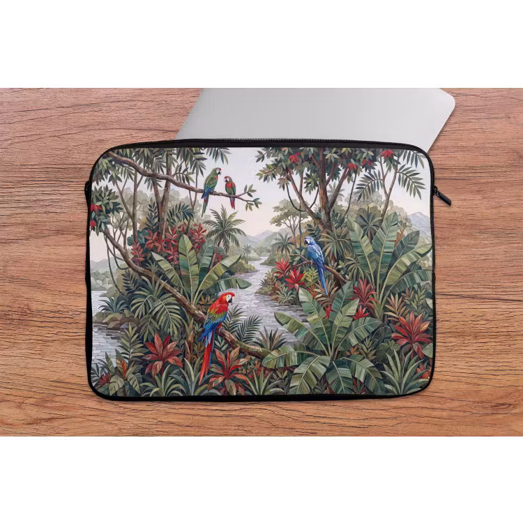 Vogel - Jungle - Natuur - Mozaïek - Groen laptophoes neopreen klein -tafel