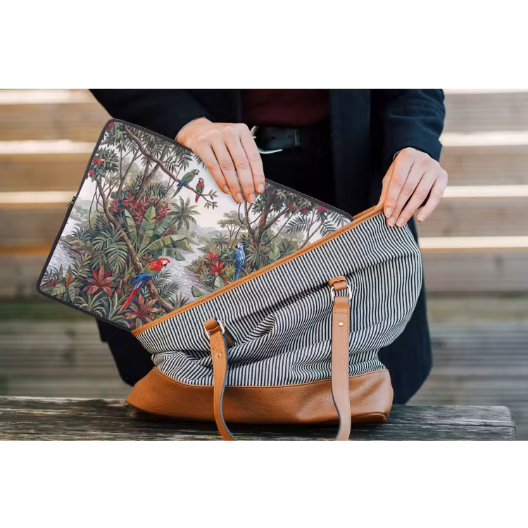 Vogel - Jungle - Natuur - Mozaïek - Groen laptophoes neopreen klein -tas
