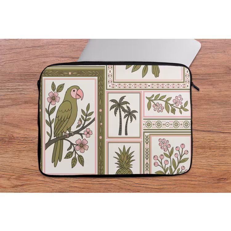 Vogel - Tropisch - Patroon - Decoratief - Groen laptophoes neopreen klein -tafel