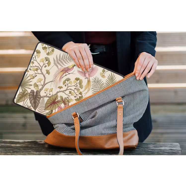 Vogels - Tropisch - Botanisch - Roze laptophoes neopreen klein -tas