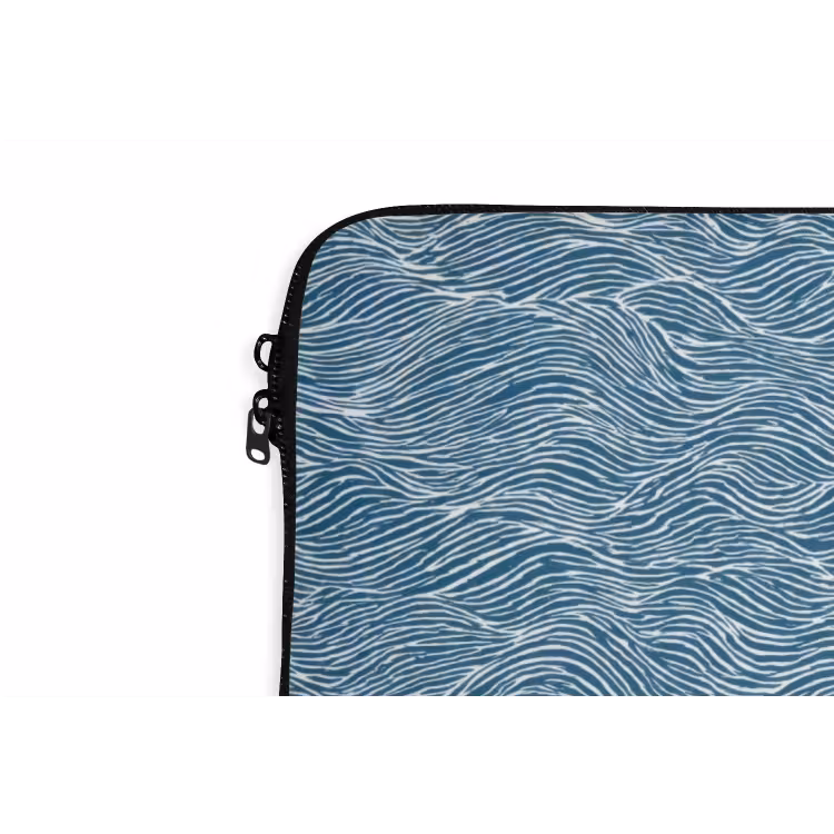 Blauw - Wit - Golven - Getekend - Textuur laptophoes neopreen klein 279 -detail