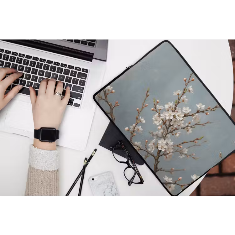 Botanisch - Stilleven - Blauw laptophoes neopreen klein -bureau