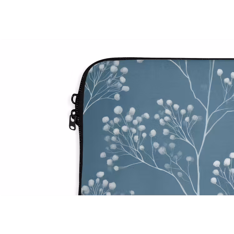 Takken - Bessen - Patroon - Lichtblauw laptophoes neopreen klein 279 -detail