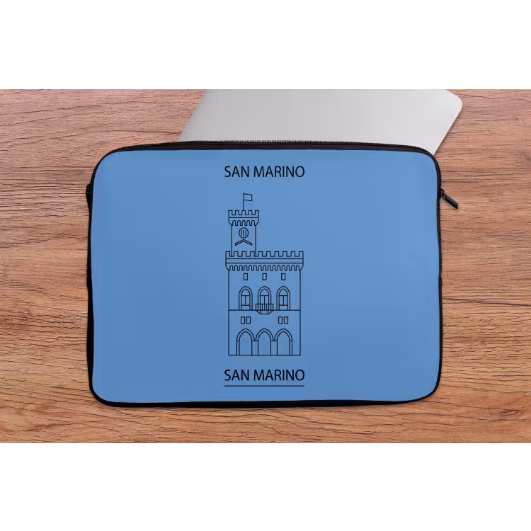 Gebouw - San Marino - Architectuur - Lijntekening - Blauw laptophoes neopreen klein -tafel