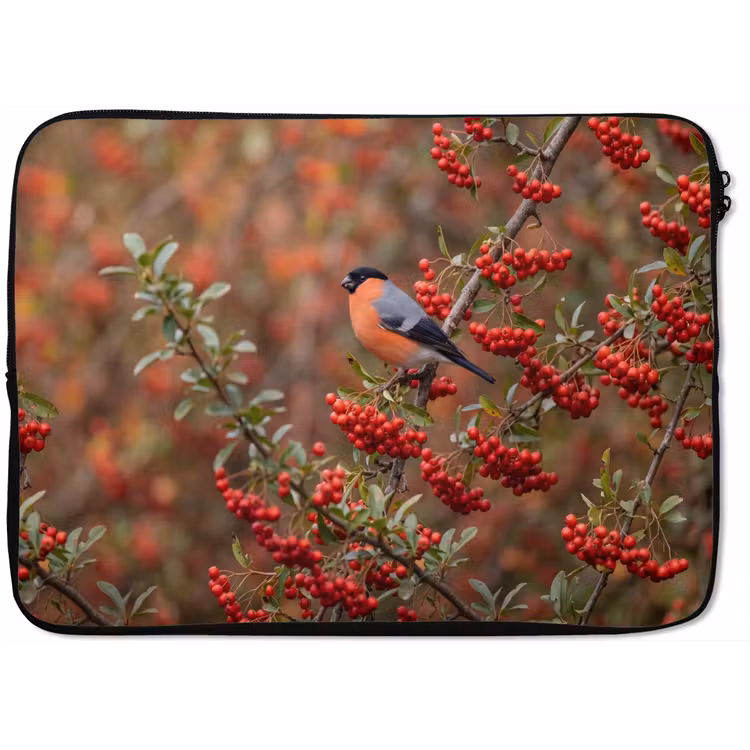 Goudvink - Bessen - Herfst - Natuur - Kleurrijk laptophoes neopreen klein -zkaufland3dotto