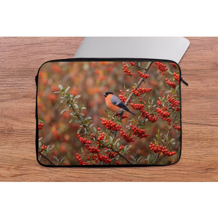 Goudvink - Bessen - Herfst - Natuur - Kleurrijk laptophoes neopreen klein -tafel