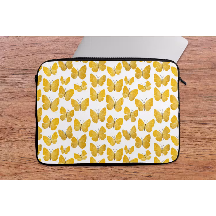 Vlinders - Botanisch - Illustratie - Geel - Wit laptophoes neopreen klein 279 -tafel