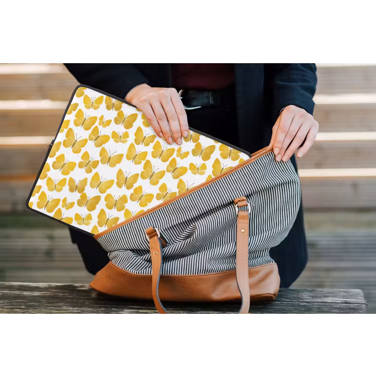 Vlinders - Botanisch - Illustratie - Geel - Wit laptophoes neopreen klein 279 -tas