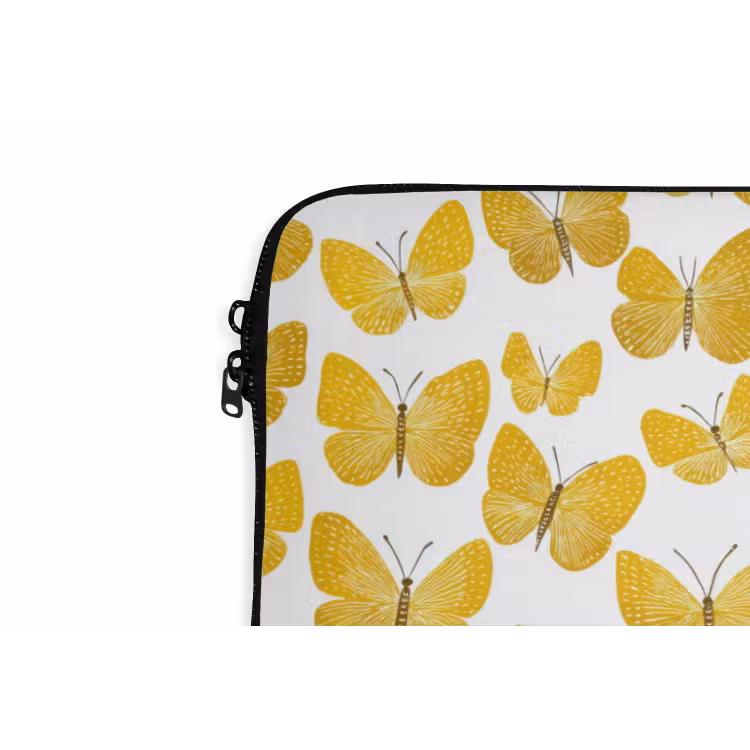 Vlinders - Botanisch - Illustratie - Geel - Wit laptophoes neopreen klein 279 -detail
