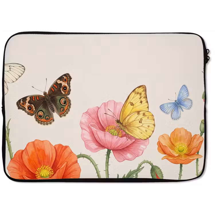 Vlinders - Klaprozen - Illustratie - Kleurrijk laptophoes neopreen klein -zkaufland3dotto