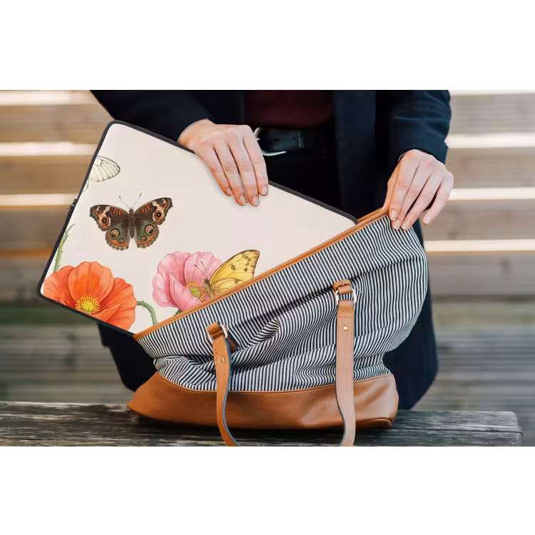Vlinders - Klaprozen - Illustratie - Kleurrijk laptophoes neopreen klein -tas