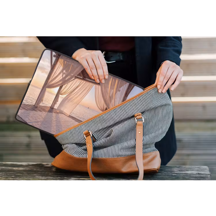 Overkapping - Zee - Zonsondergang - Vakantie - Rust laptophoes neopreen klein -tas