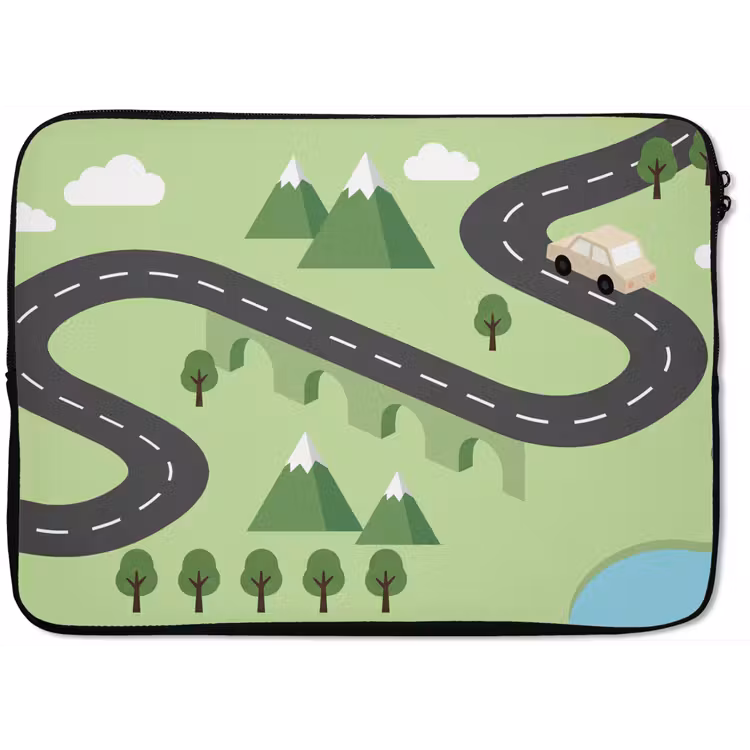 Auto - Bergweg - Natuur - Illustratie laptophoes neopreen klein -zkaufland3dotto