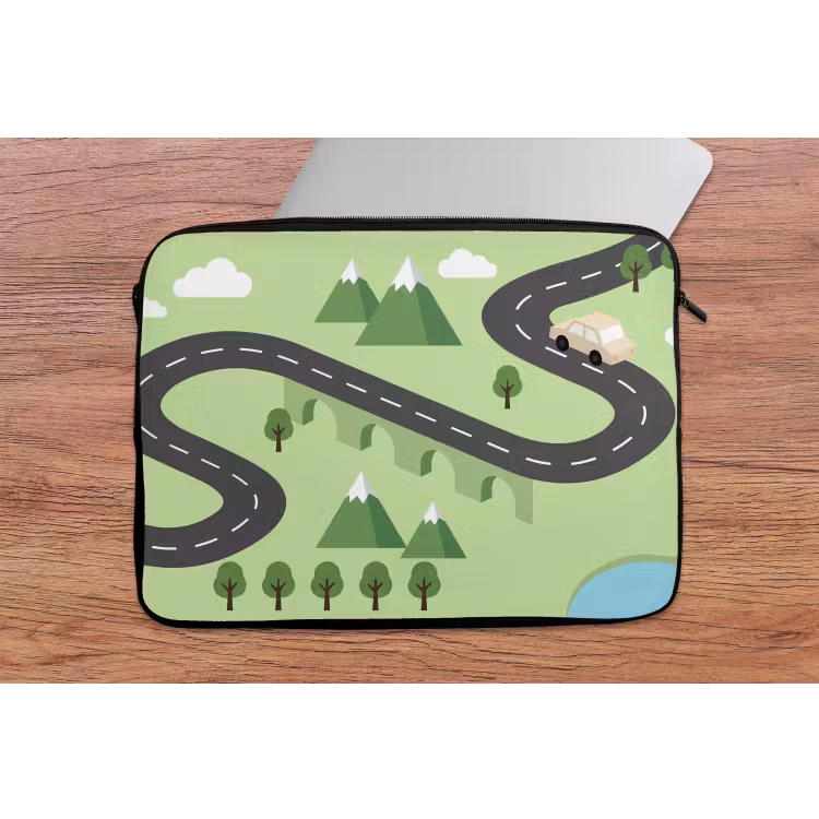 Auto - Bergweg - Natuur - Illustratie laptophoes neopreen klein -tafel