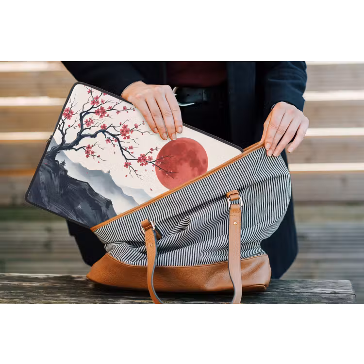 Kersenbloesem - Oosters - Rood laptophoes neopreen klein -tas