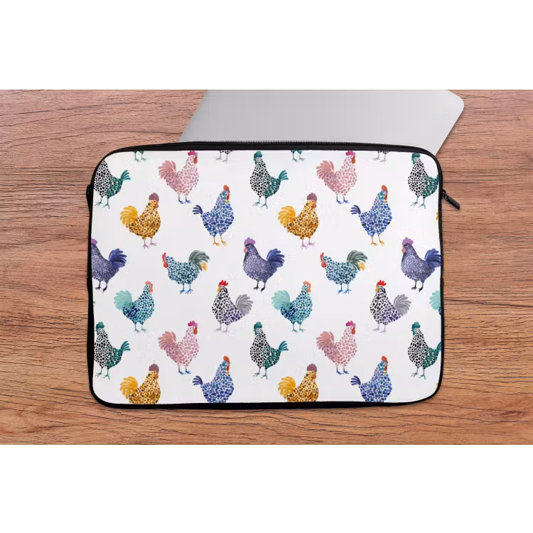 Kippen -Aquarel - Kleurrijk laptophoes neopreen klein 279 -tafel