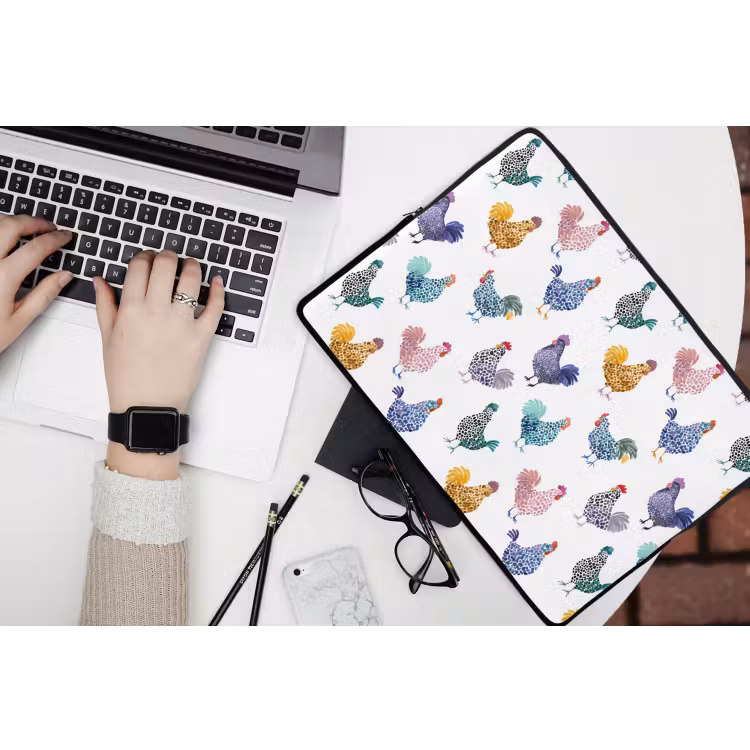 Kippen -Aquarel - Kleurrijk laptophoes neopreen klein 279 -bureau