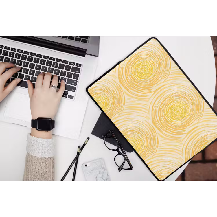 Cirkels - Abstract - Artistiek - Geel laptophoes neopreen klein 279 -bureau