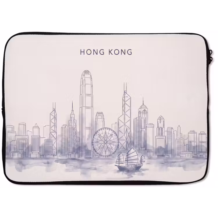 Stad - Skyline - Water - Lijntekening - Blauw laptophoes neopreen klein -zkaufland3dotto