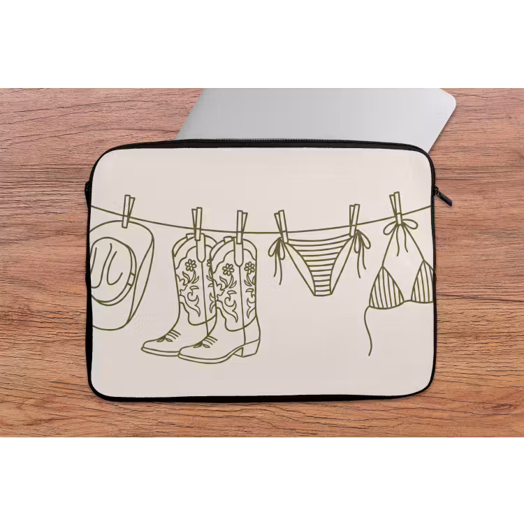 Kleding - Waslijn - Zomer - Lijntekening - Groen laptophoes neopreen klein -tafel