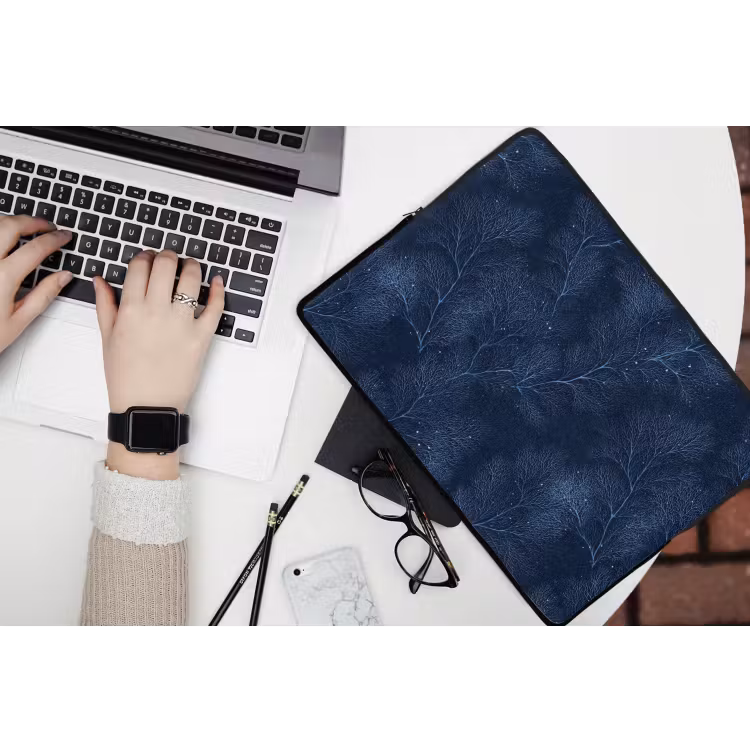 Koraal - Takken - Patroon - Nachtblauw laptophoes neopreen klein 279 -bureau