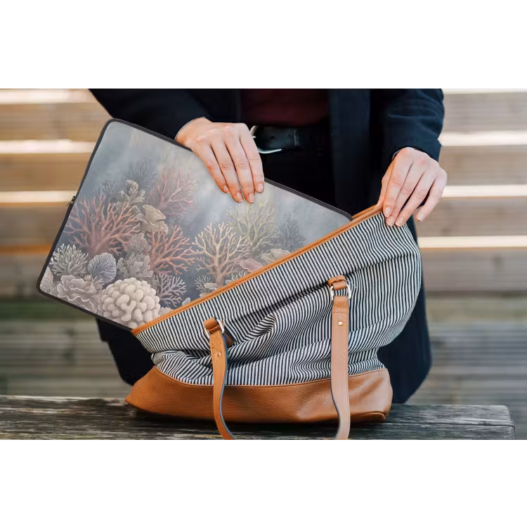 Koraal - Zeeleven - Onderwater - Illustratie - Natuur laptophoes neopreen klein -tas