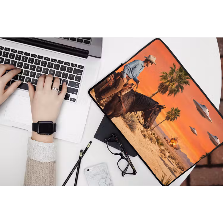 Laptop Sleeve - Cowboy - Horse - Desert - Cowboy - Paard - Woestijn laptophoes neopreen klein