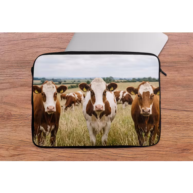 Koeien - Portret - Weide - Boerderij - Nieuwsgierig laptophoes neopreen klein -tafel