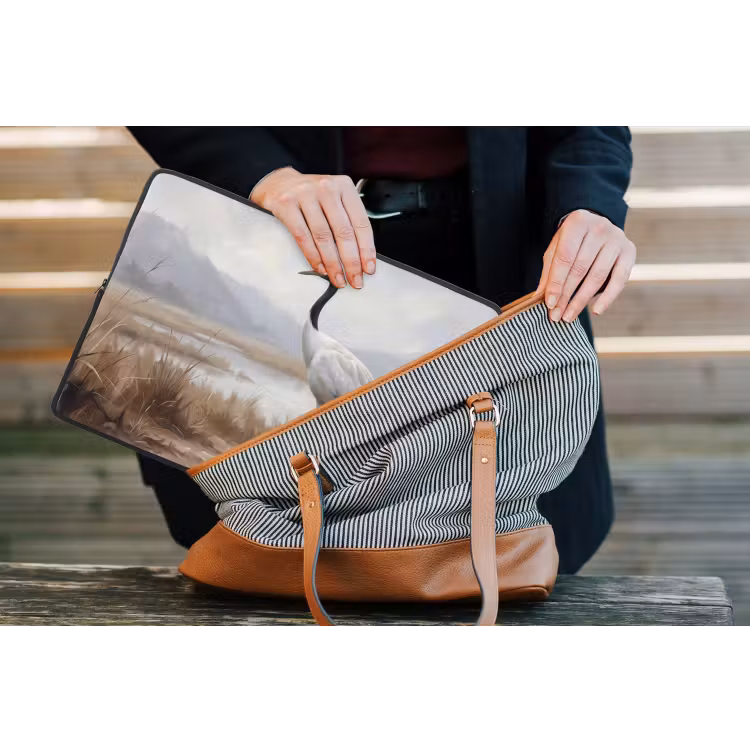 Kraanvogel - Natuur - Realistisch laptophoes neopreen klein -tas