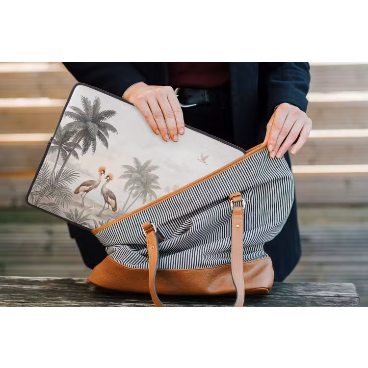 Kraanvogels - Palmbomen - Tropisch laptophoes neopreen klein -tas