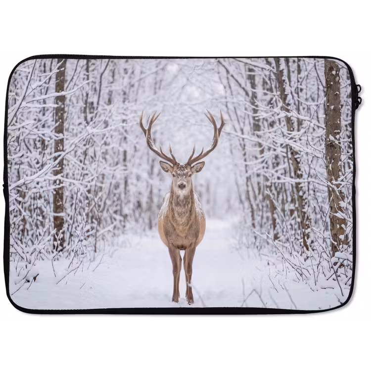 Hert - Winter - Bos - Natuur - Wit laptophoes neopreen klein -zkaufland3dotto