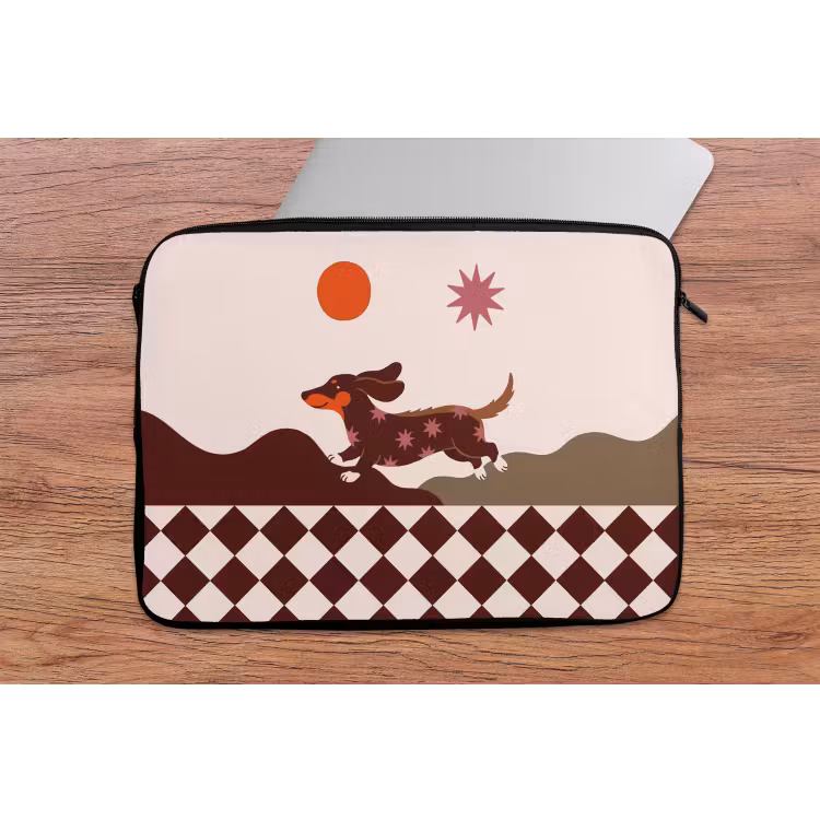 Hond - Abstract - Dieren - Modern - Bruin laptophoes neopreen klein -tafel