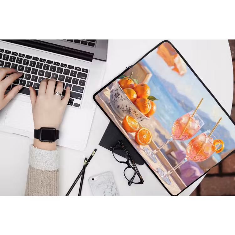 Drank - Glazen - Strand - Zomer - Oranje laptophoes neopreen klein -bureau