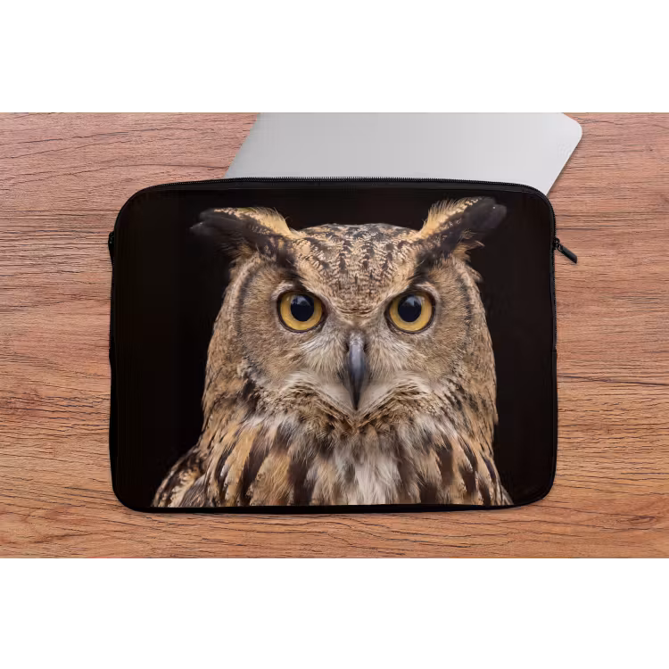 Oehoe - Uil - Portret - Bruin laptophoes neopreen klein -tafel