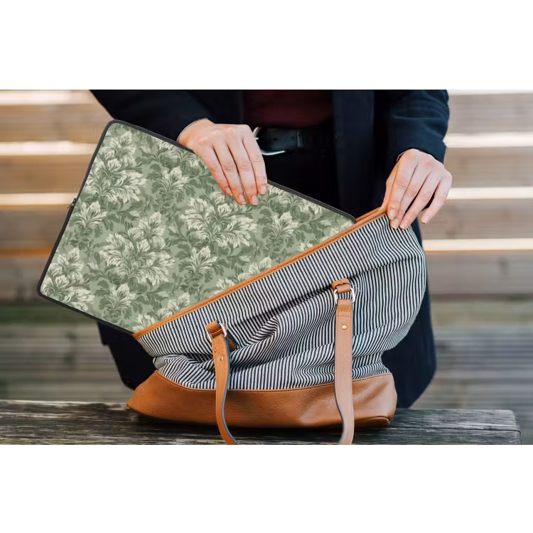 Sierlijk - Lichtgroen - Planten - Patroon - Getailleerd laptophoes neopreen klein 279 -tas