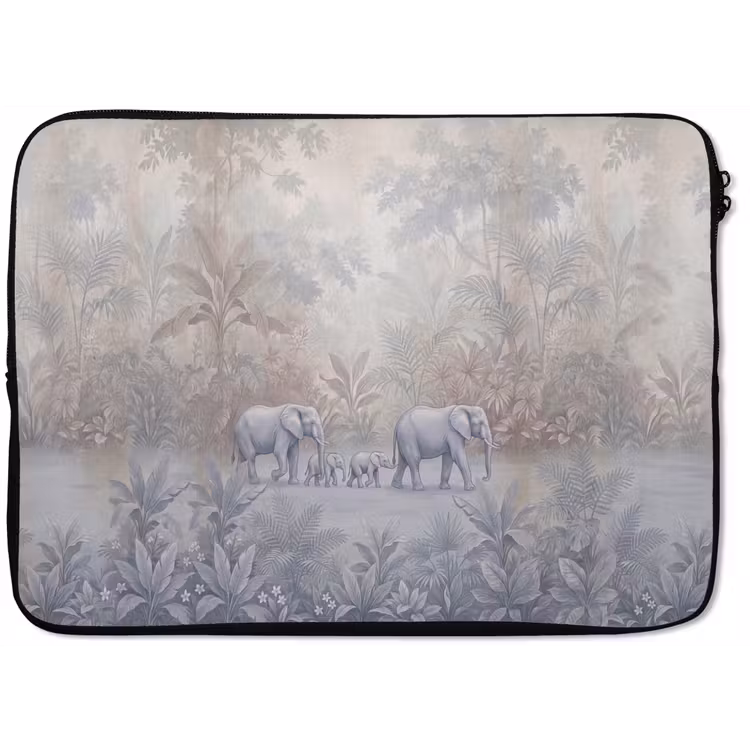 Olifant - Familie - Jungle - Illustratie - Grijs laptophoes neopreen klein -zkaufland3dotto
