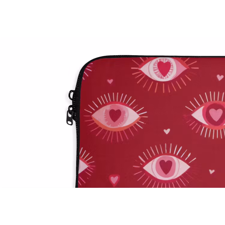 Ogen - Patroon - Roze - Donkerrood laptophoes neopreen klein 279 -detail