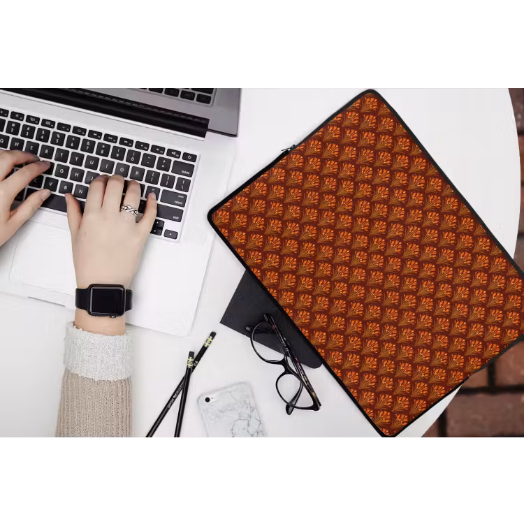Waaiers - Art Deco - Botanisch - Roestbruin - Oranje laptophoes neopreen klein 279 -bureau