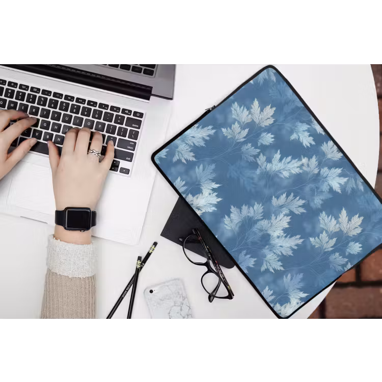 Varen - Botanisch - Patroon - Grijsblauw laptophoes neopreen klein 279 -bureau