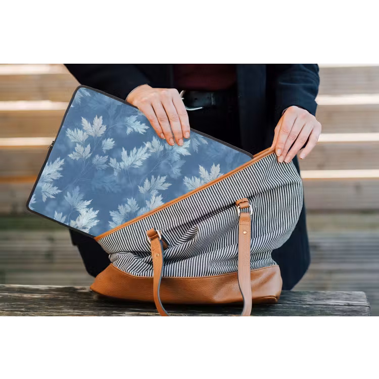 Varen - Botanisch - Patroon - Grijsblauw laptophoes neopreen klein 279 -tas