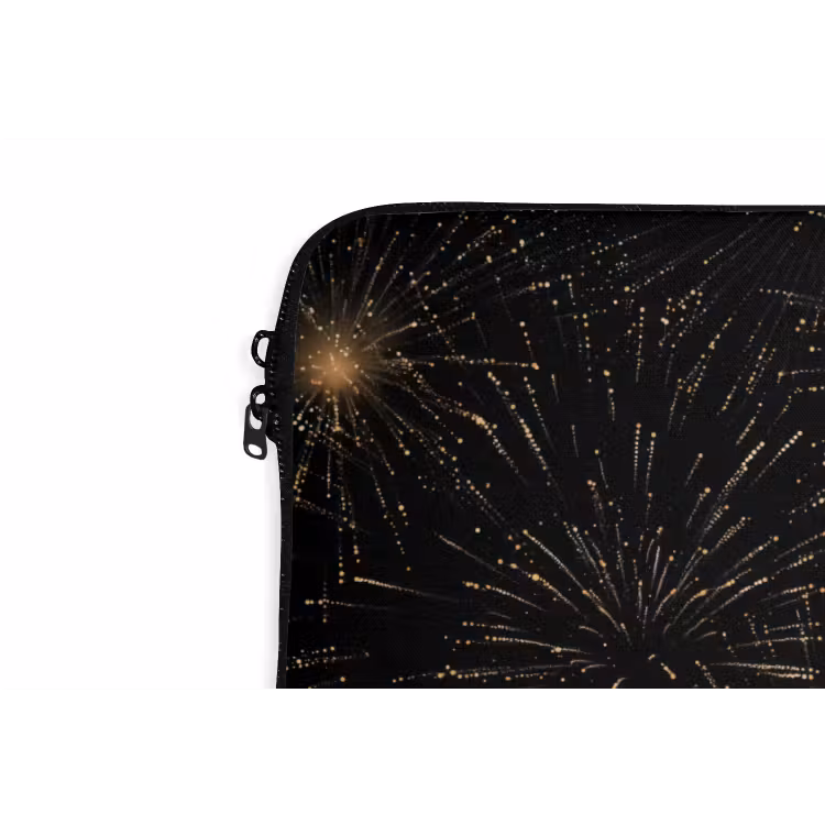 Vuurwerk - Patroon - Feestelijk - Goud - Zwart laptophoes neopreen klein 279 -detail