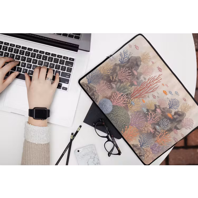 Vis - Koraalrif - Onderwaterwereld - Illustratie laptophoes neopreen klein -bureau